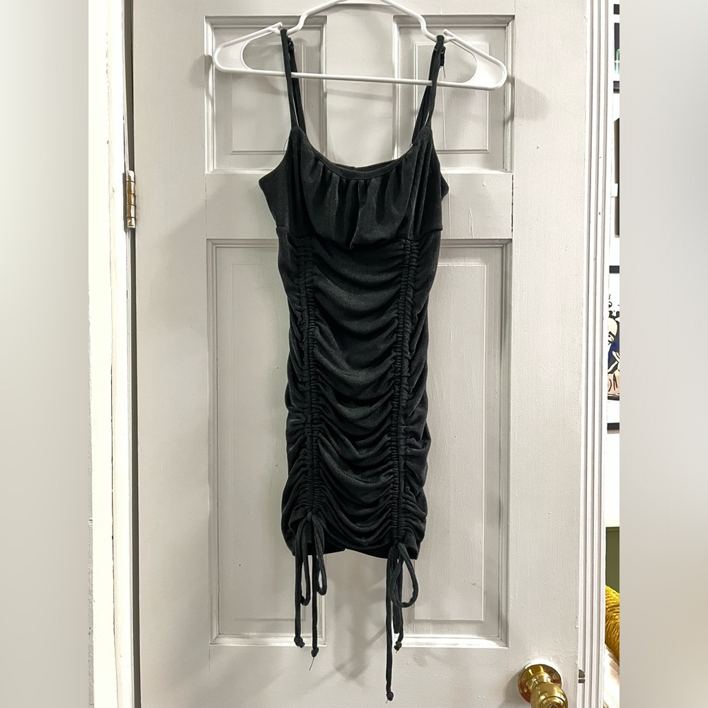 Forever 21 Black Ruched Drawstring Mini Dress